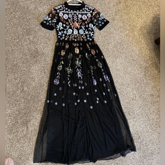Frock And Frill Dresses & Skirts - Elegant Black Floral Sequined Formal Dress